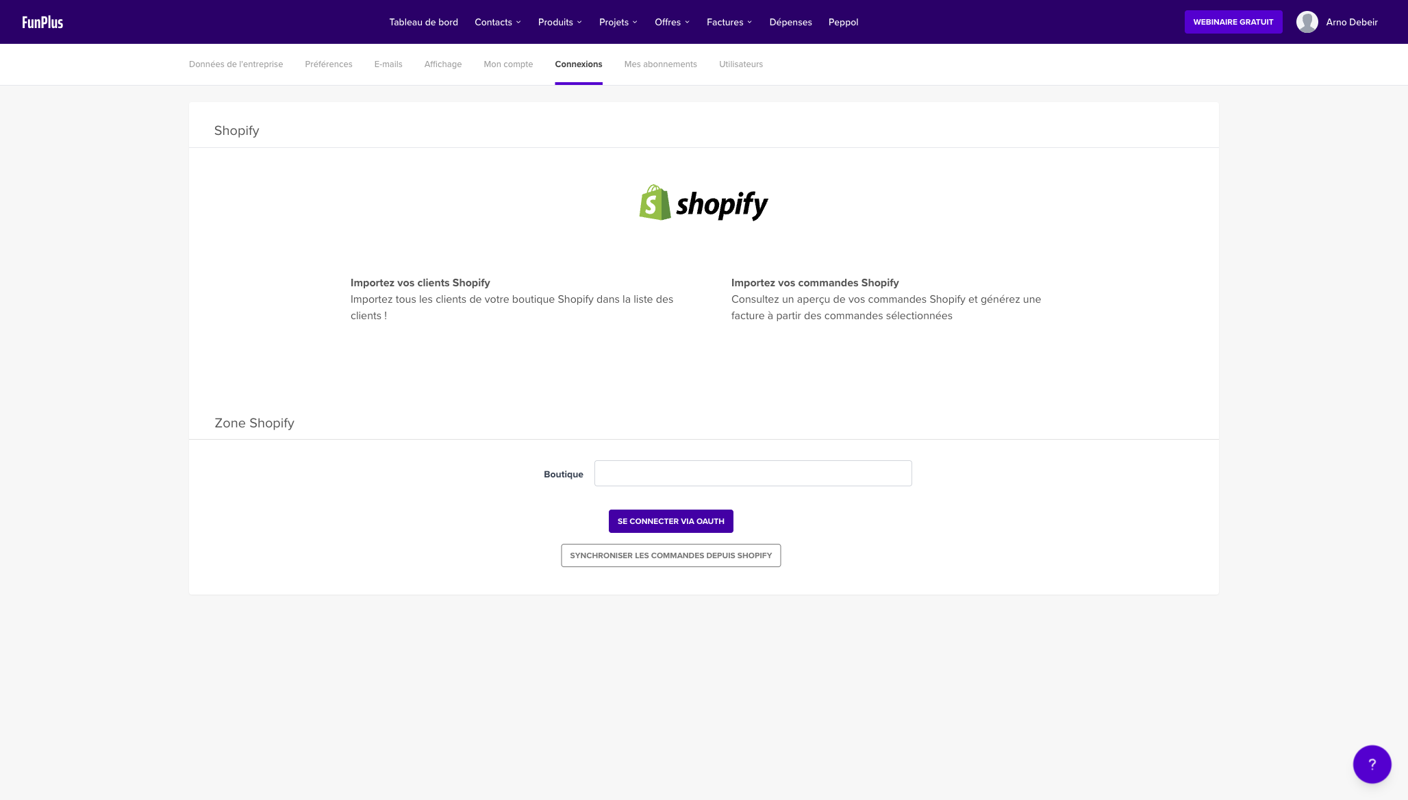 Page de connexion Shopify