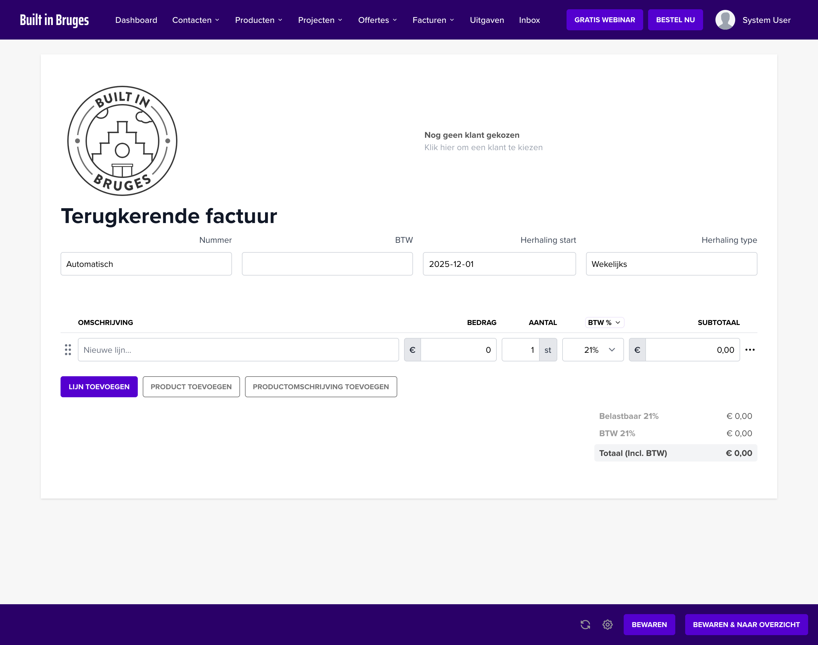 Terugkerende factuur aanmaken